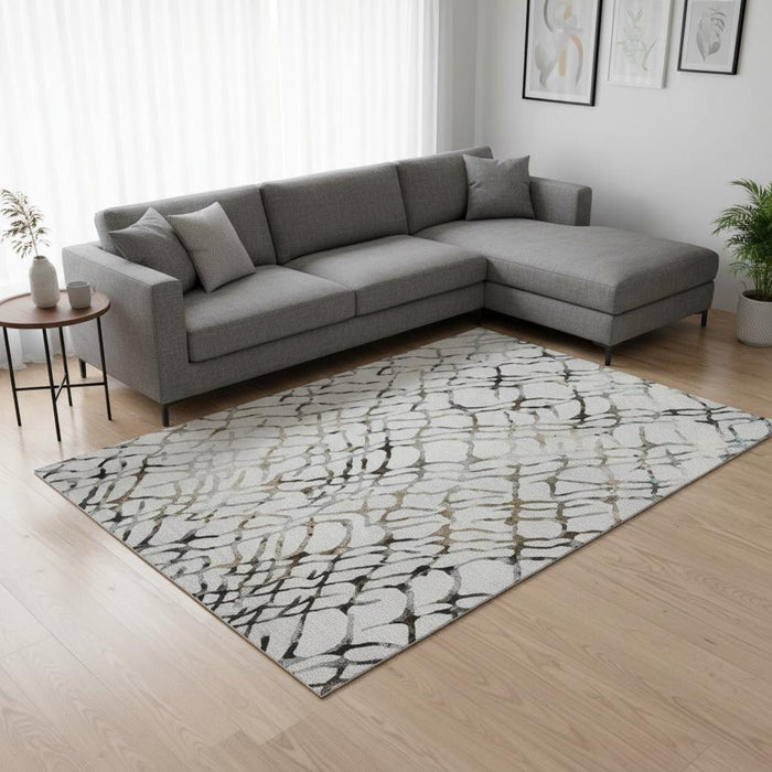10' X 14' Abstract Washable Area Rug With UV Protection (651130) - Silver / Gray / Brown