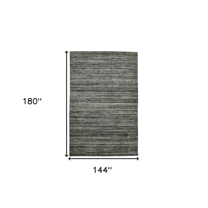 12' X 15' Wool Striped Hand Woven Area Rug - Gray And Black