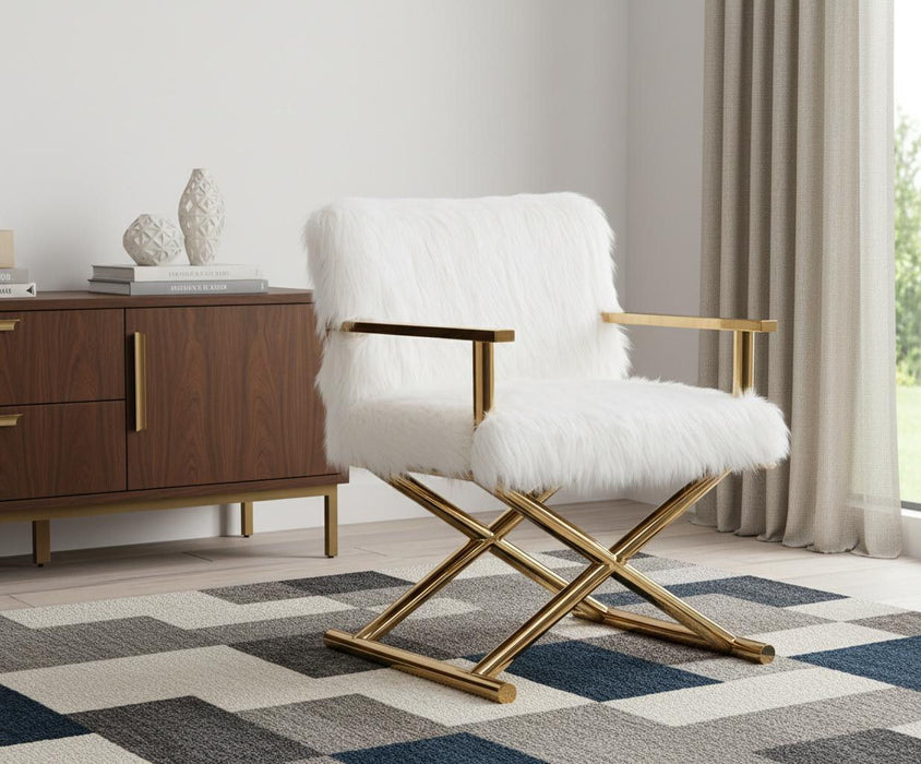100% Polyester Arm Chair - White And Gold