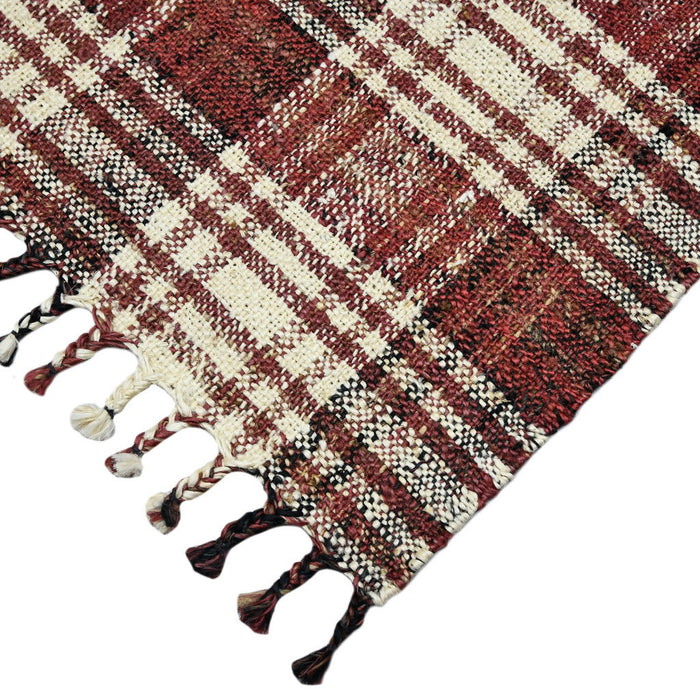 4' X 6' Jute Plaid Hand Woven Area Rug With Fringe (570627) - Brick Red / Black / Ivory