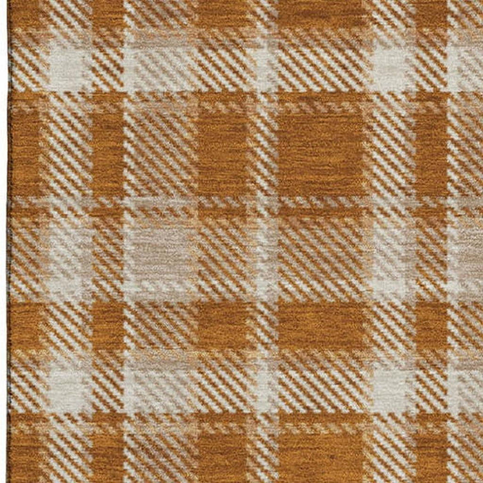 10' X 14' Plaid Washable Area Rug With UV Protection (649456) - Rust / Ivory