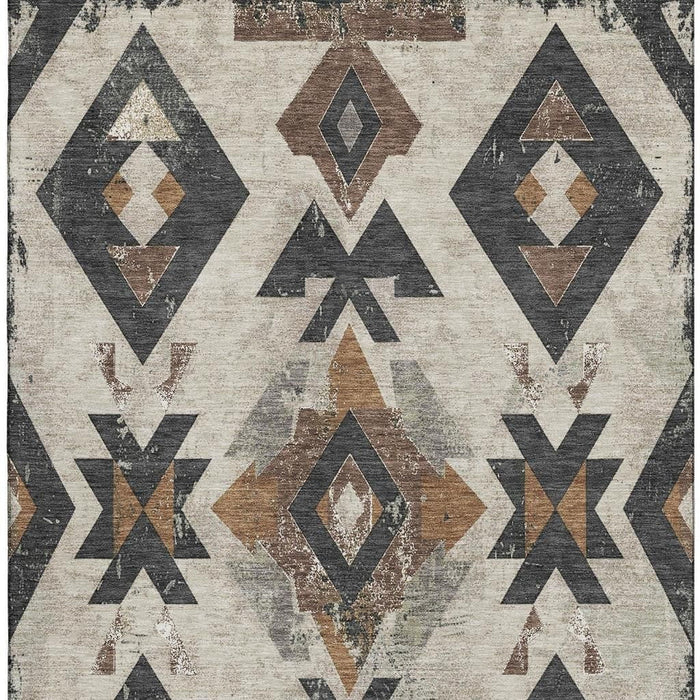 10' X 14' Southwestern Washable Area Rug With UV Protection (706739) - Beige / Charcoal