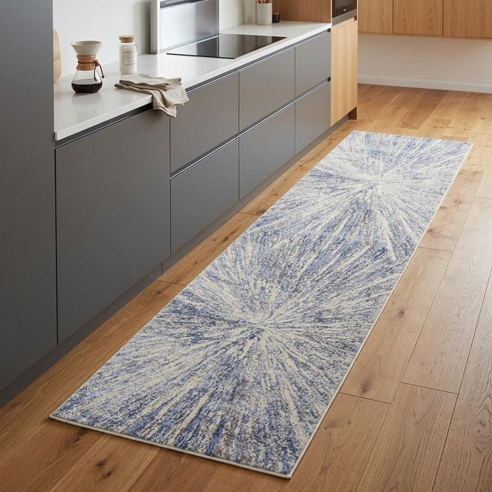 8' Abstract Non Skid Runner Rug (552476) - Cream / Gray / Blue