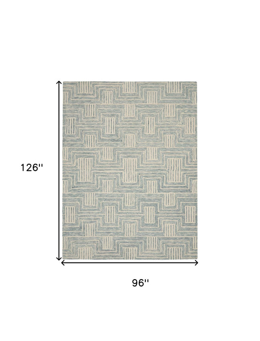 8' X 11' Wool Geometric Area Rug (553522) - Beige / Blue