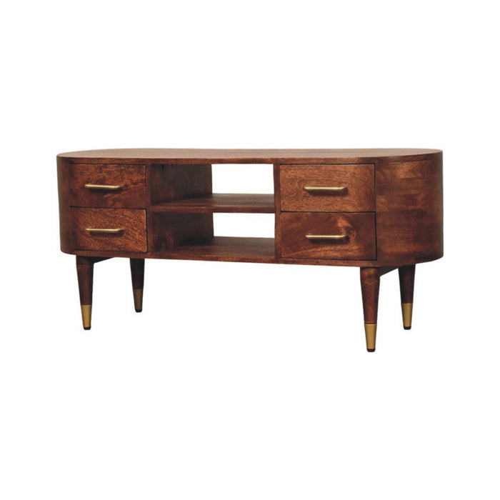 Solid Wood Enclosed Open Storage TV Stand (719189) - Brown