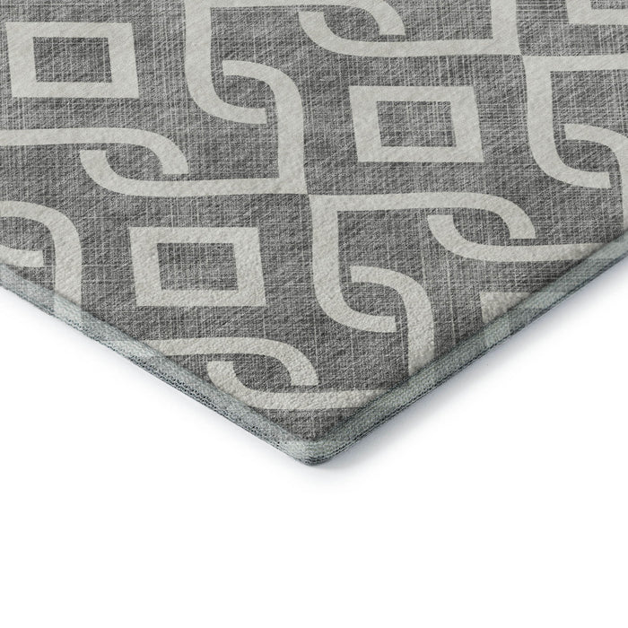 10' X 14' Geometric Washable Area Rug With UV Protection (652515) - Gray / Ivory