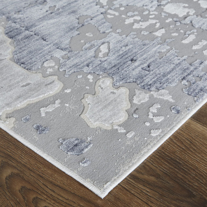 10' x 13' Abstract Power Loom Distressed Area Rug - Ivory And Blue