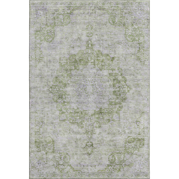 10' X 14' Oriental Washable Area Rug With UV Protection (692304) - Olive Green / Silver