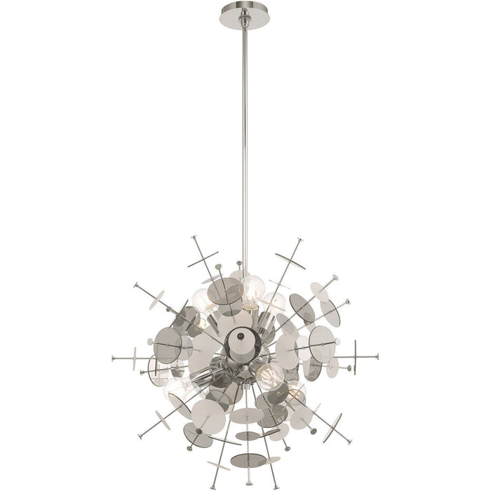 32" Six Light Dimmable Chandelier With Shades - Silver