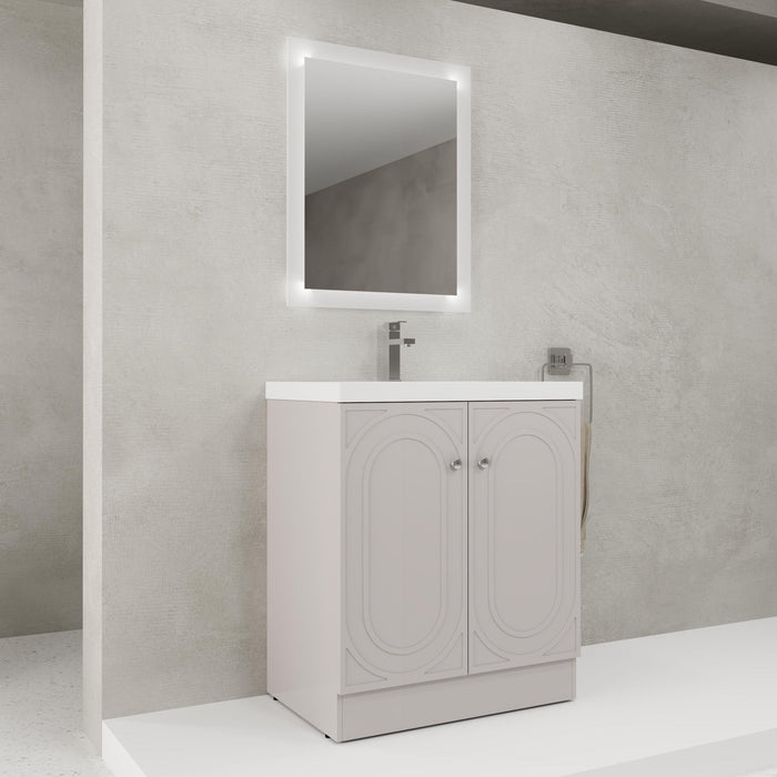 Contemporary Giga bathroom vanity with resin sink, soft-close cabinet doors, and sleek freestanding design.