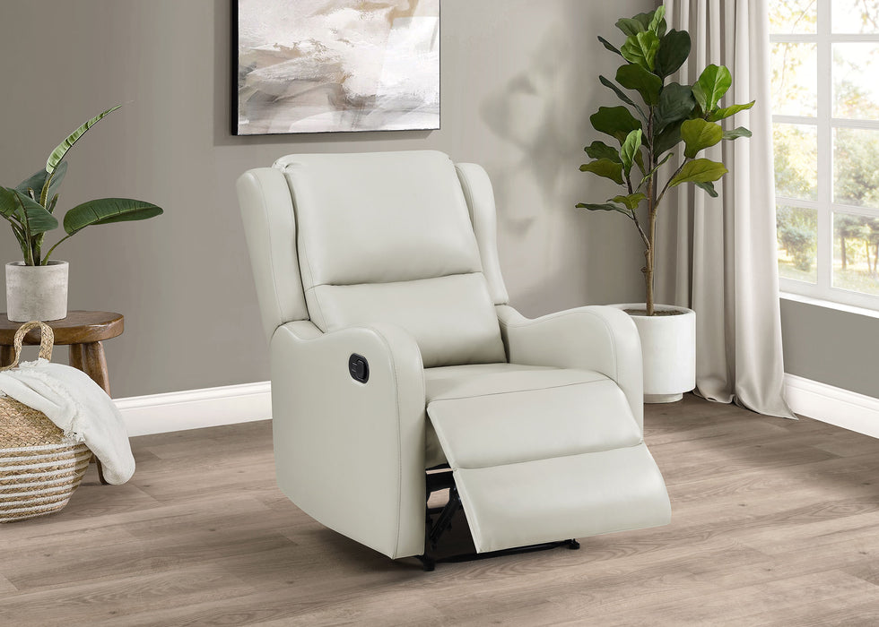 Ivory Kelsey upholstered English arm recliner chair by CoasterEveryday, showcasing plush fabric and classic design for comfortable seating.
