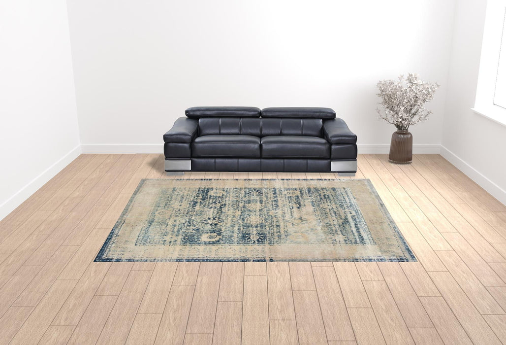 9.8' x 12.8' Oriental Power Loom Stain Resistant Area Rug - Ivory And Blue