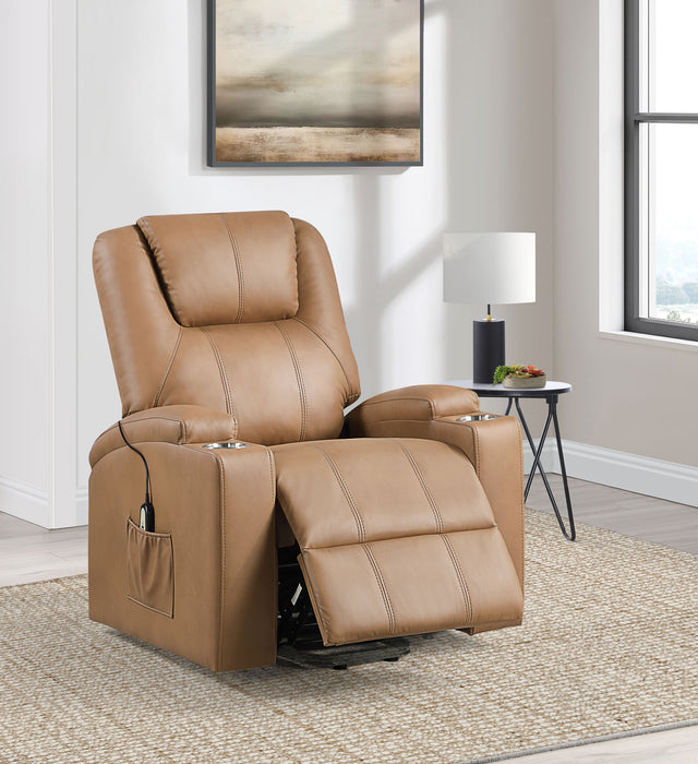 Armstrong Tufted Faux Leather Power Lift Massage Recliner Camel
