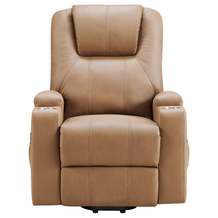 CoasterEveryday Armstrong camel faux leather power lift massage recliner with channel stitching