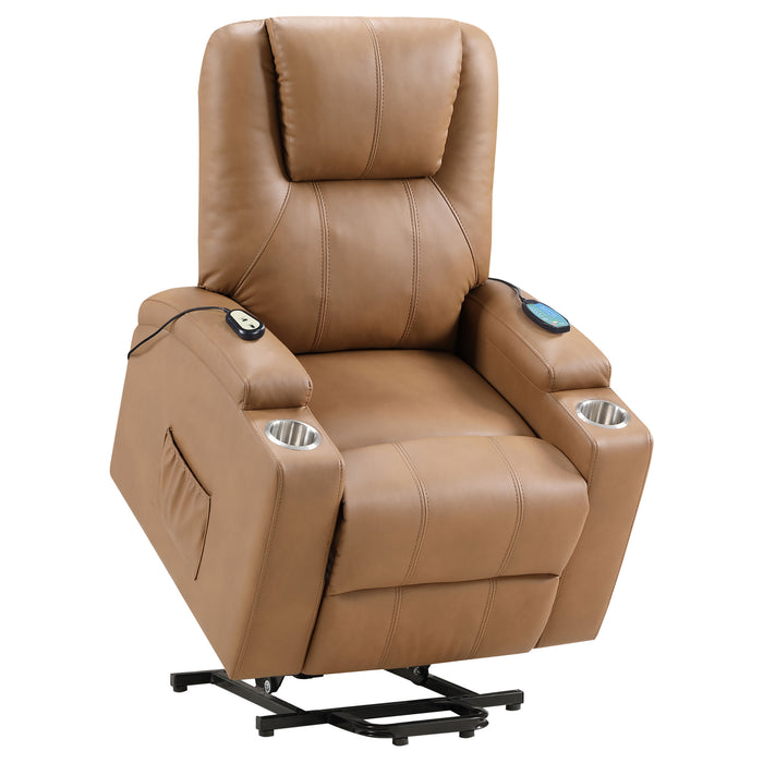 Armstrong camel faux leather power lift massage recliner with channel stitching by CoasterEveryday