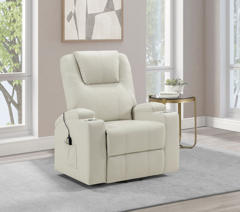 Armstrong Faux Leather Power Lift Massage Recliner Ivory