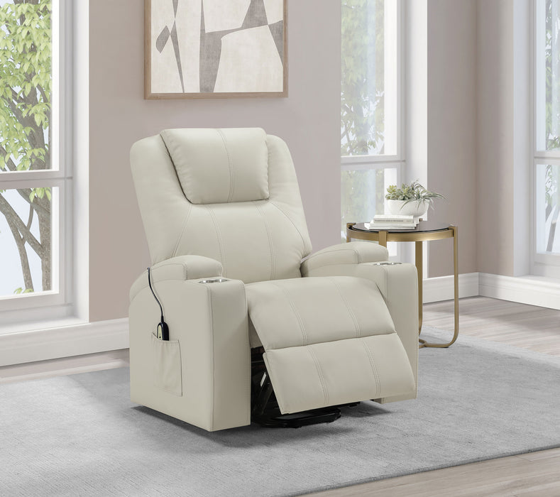Armstrong Faux Leather Power Lift Massage Recliner Ivory