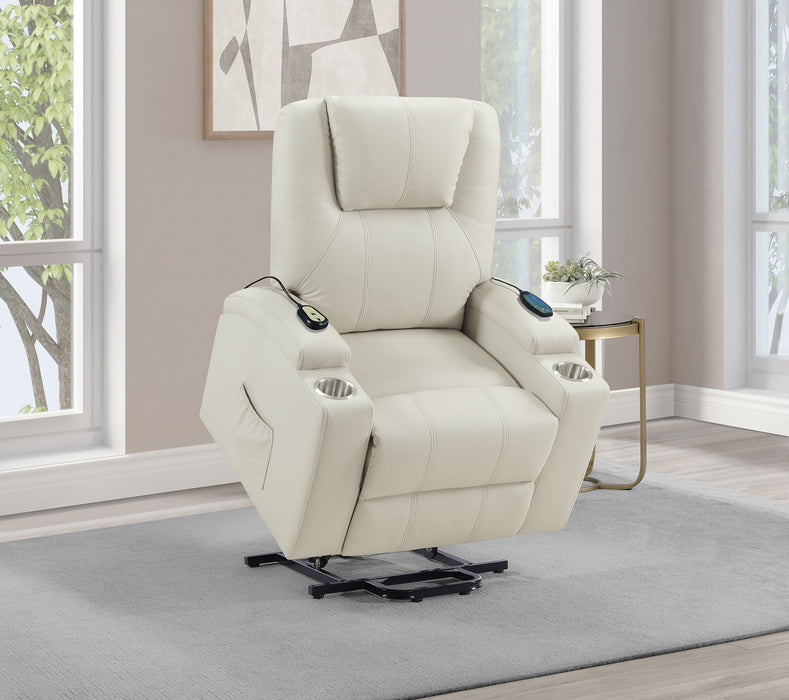 Armstrong Faux Leather Power Lift Massage Recliner Ivory