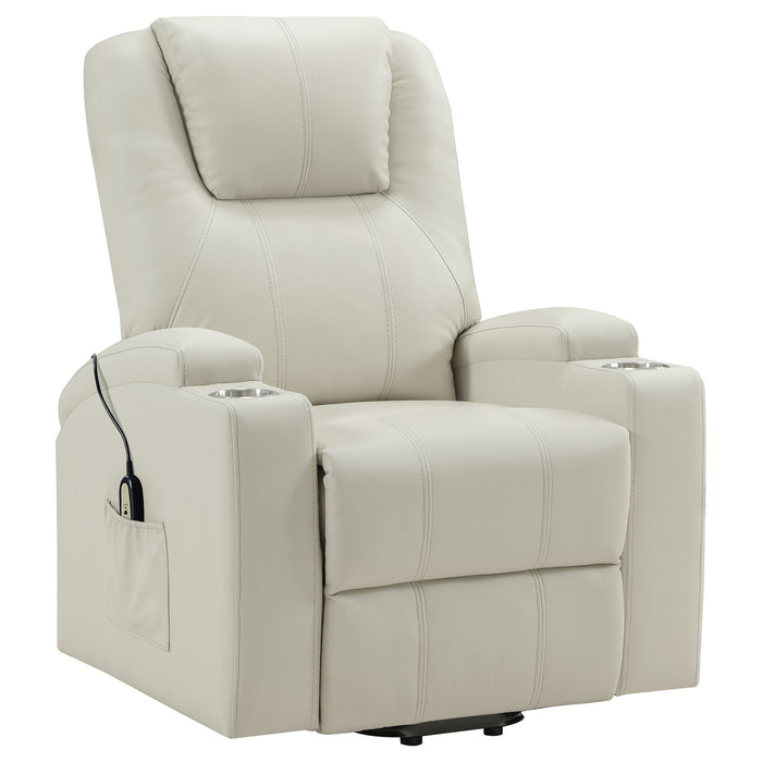 Armstrong Faux Leather Power Lift Massage Recliner Ivory
