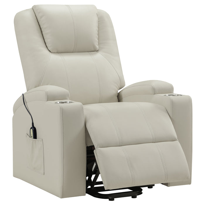 Armstrong Tufted Faux Leather Power Lift Massage Recliner Ivory