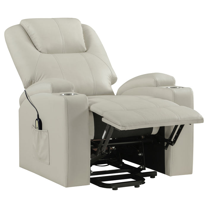 Armstrong Tufted Faux Leather Power Lift Massage Recliner Ivory