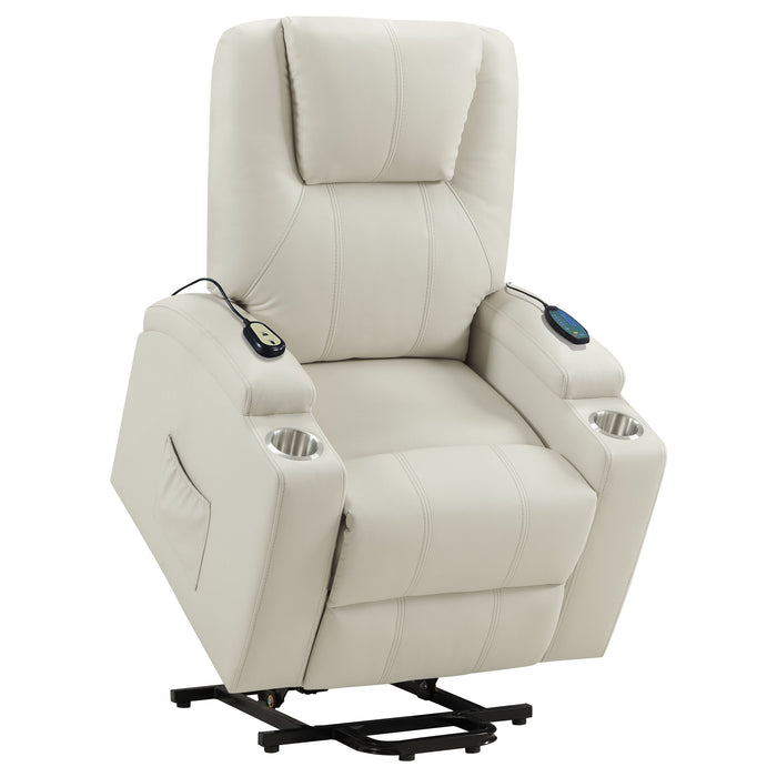 Armstrong Tufted Faux Leather Power Lift Massage Recliner Ivory