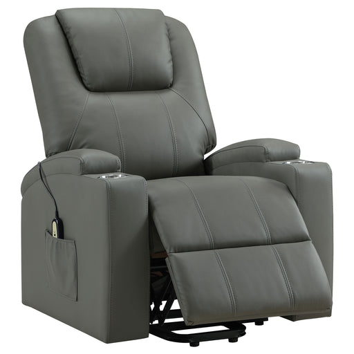 Armstrong grey faux leather power lift massage recliner with channel stitching by CoasterEveryday