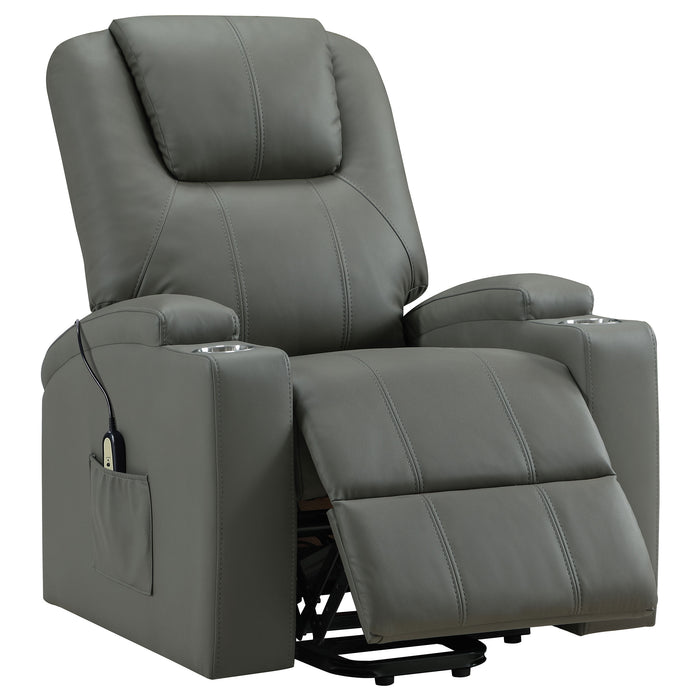 Armstrong grey faux leather power lift massage recliner with channel stitching by CoasterEveryday