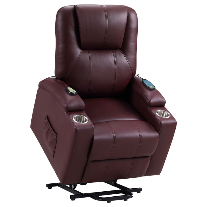 Armstrong Tufted Faux Leather Power Lift Massage Recliner Wine