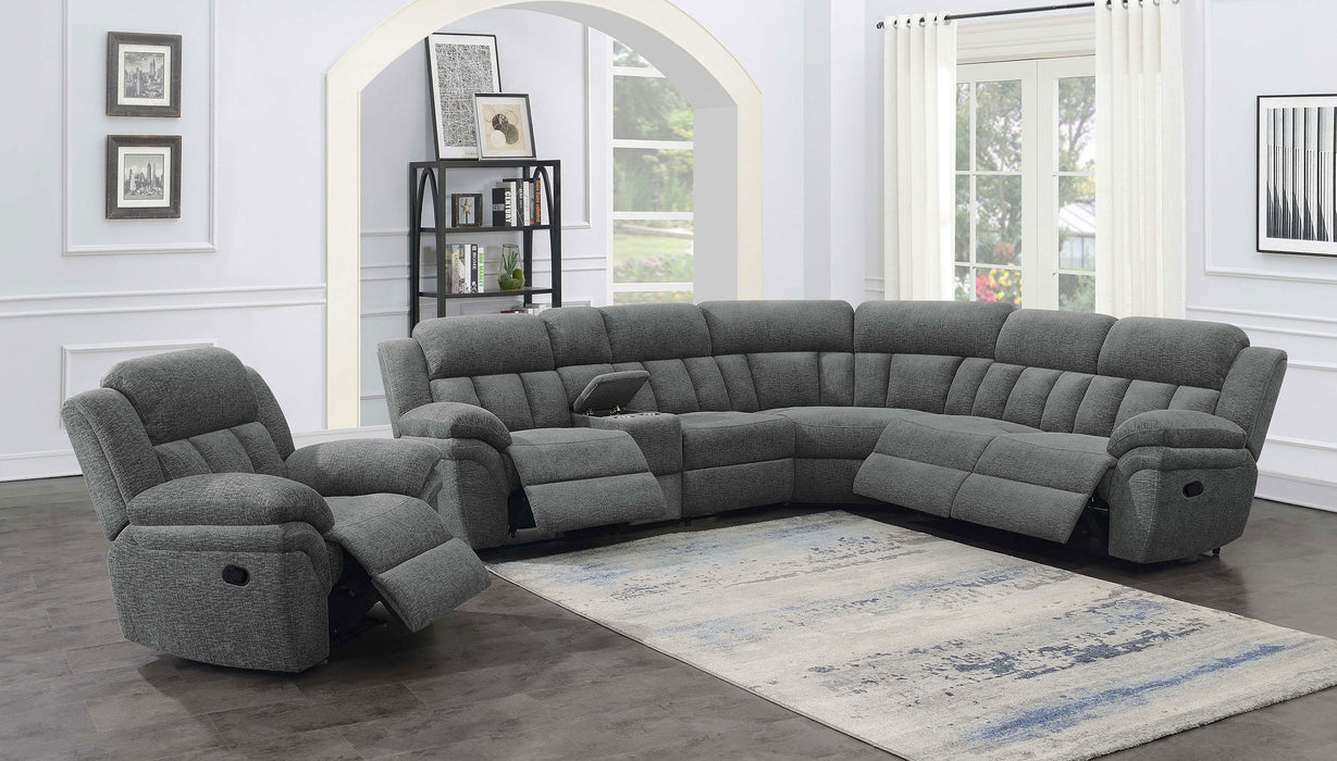 CoasterEssence Bahrain 6-piece modular reclining sectional sofa in charcoal upholstery