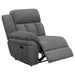 CoasterEssence Bahrain upholstered motion sofa in charcoal fabric with reclining seats