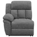 Bahrain upholstered motion sofa in charcoal by CoasterEssence, featuring reclining seats and plush cushions