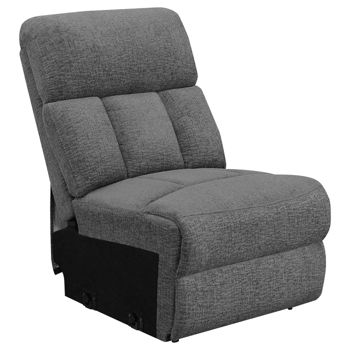 CoasterEssence Bahrain upholstered motion sofa in charcoal fabric reclining furniture set