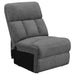 CoasterEssence Bahrain upholstered motion sofa in charcoal fabric reclining furniture set