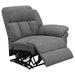 CoasterEssence Bahrain upholstered motion sofa in charcoal fabric with reclining seats