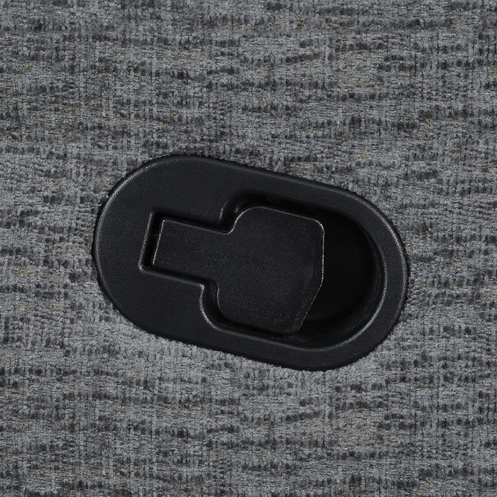 CoasterEssence Bahrain upholstered motion sofa in charcoal with reclining seats and padded armrests