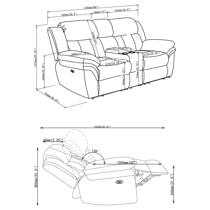 Bahrain Upholstered Power Loveseat Charcoal