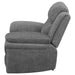 CoasterEssence Bahrain charcoal upholstered power glider recliner chair with padded arms and headrest
