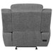 CoasterEssence Bahrain charcoal upholstered power glider recliner chair side view