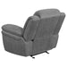 Bahrain Upholstered Glider Recliner in charcoal by CoasterEssence, showing padded arms and reclining design