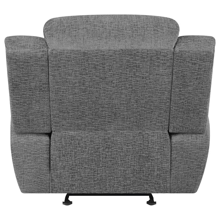 Bahrain upholstered glider recliner in charcoal by CoasterEssence
