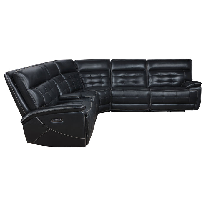 Hewitt Leather Dual Power Reclining Sectional Sofa Black