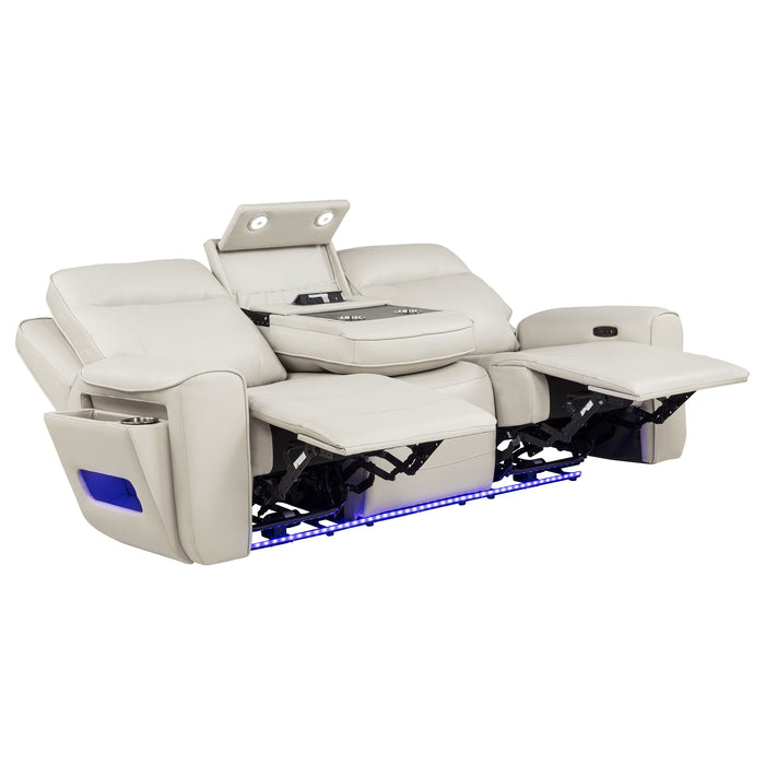 Greige CoasterEveryday Rojas 2-piece dual power reclining sofa set with drop-down console