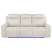 CoasterEveryday Rojas dual power reclining sofa in greige with drop-down console