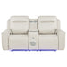 CoasterEveryday Rojas greige dual power reclining loveseat with built-in Bluetooth speakers