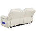 Greige Rojas dual power reclining loveseat with built-in Bluetooth speakers by CoasterEveryday