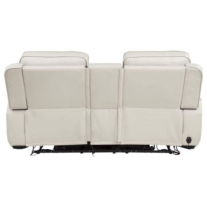 Rojas dual power reclining loveseat with Bluetooth speakers in greige by CoasterEveryday