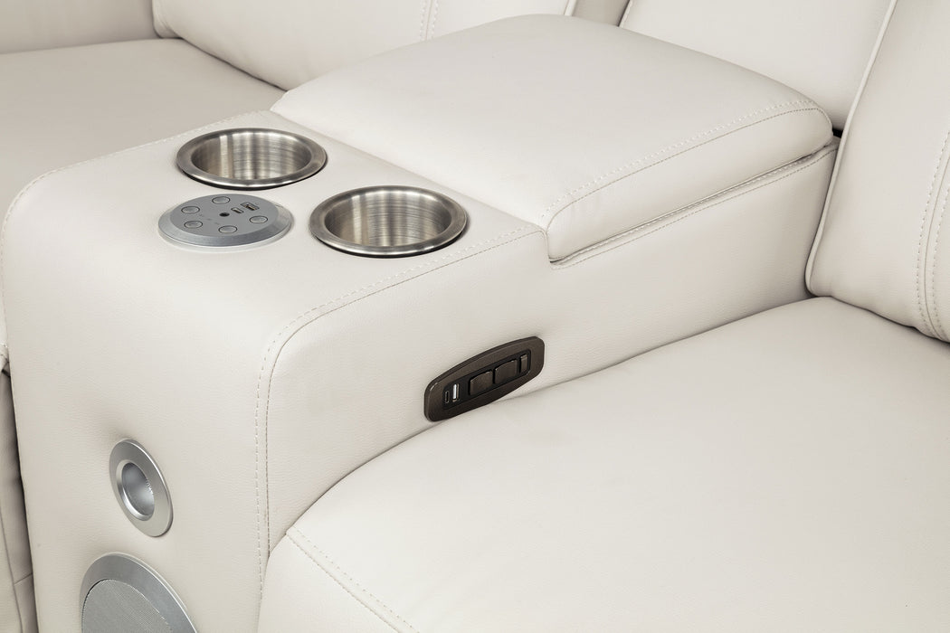 Rojas dual power reclining loveseat with Bluetooth speakers in greige by CoasterEveryday