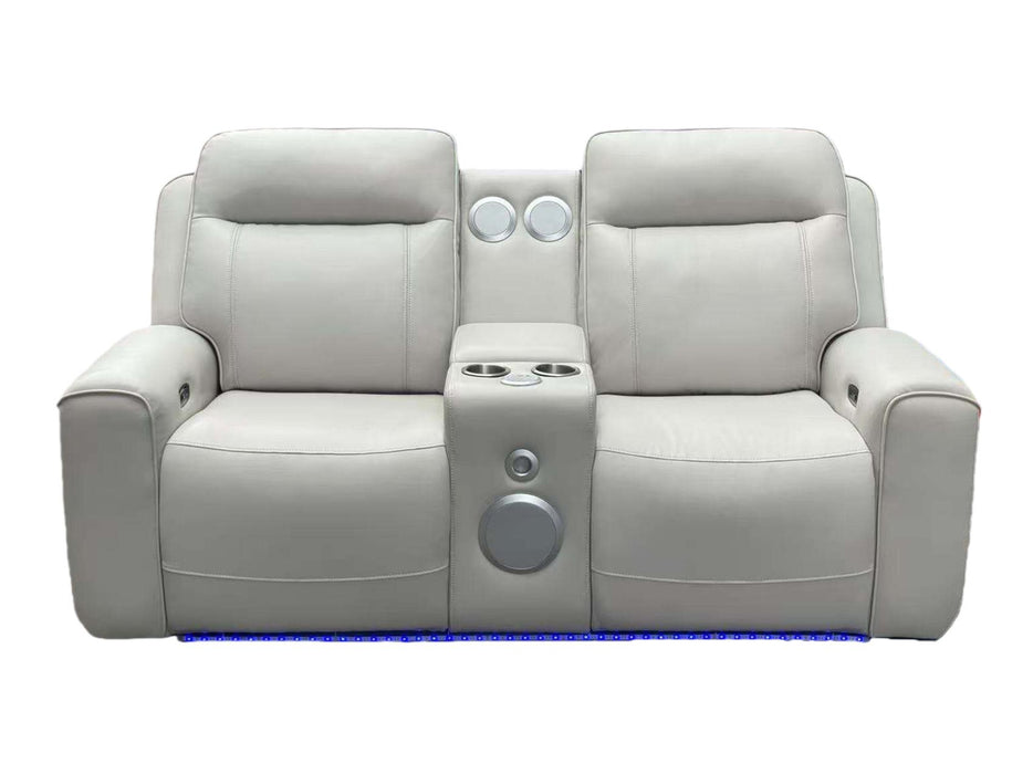 Rojas Dual Power Reclining Loveseat with Bluetooth Speakers Greige