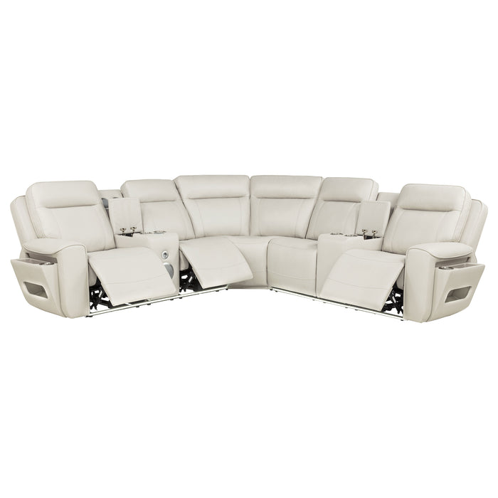 CoasterEveryday Rojas 3-piece dual power L-shaped sectional sofa in greige with Bluetooth controls